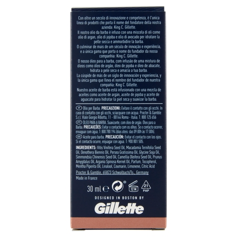 King C. Gillette Olio da Barba - Ammorbidisce ed Idrata con Olii di Argan, Jojoba e Avocado 30 ml